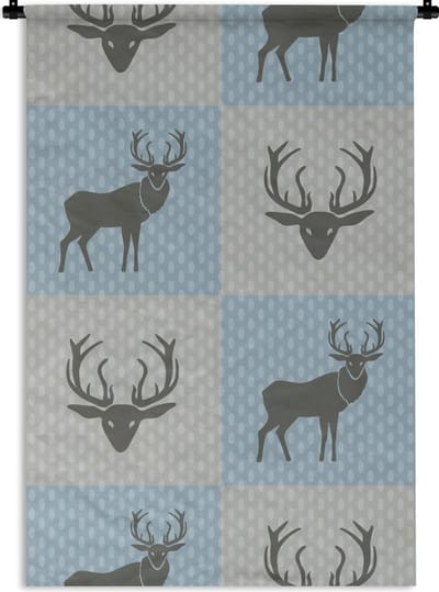 Wandkleed - Wanddoek - Hert - Stippen - Blauw - 60x90 cm - Wandtapijt