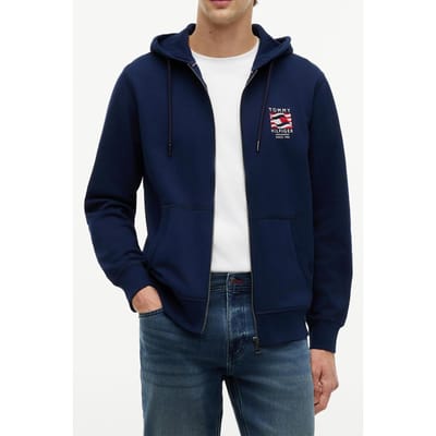 Tommy Hilfiger Flag Embroidery French Terry Zip-thru Hoody Carbon Navy Größe: S | Kaputzenpullis Outlet | Herren | Blau