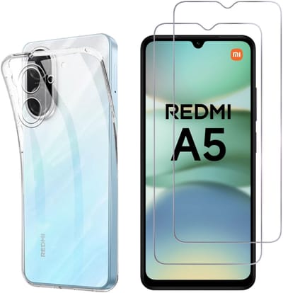 Hoesje geschikt voor Xiaomi A5 4G Europe Version backcover siliconen Transparant en 2 stuks Screenprotector Gehard Glas