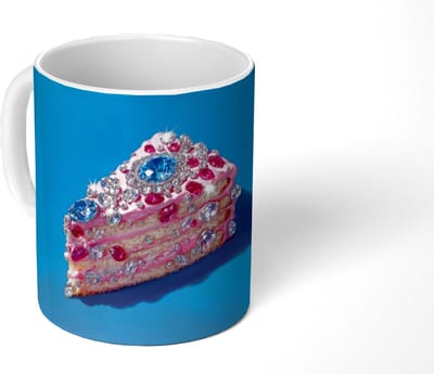 Mok - Koffiemok - Taart - Edelstenen - Glitters - Roze - Mokken - 350 ML - Beker - Koffiemokken - Theemok