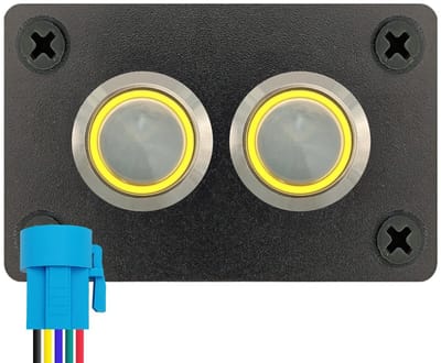 ProRide Metalen Drukschakelaars ON-OFF 220V - 16mm - Tweevoudig inbouwpaneel - IP67 - LED indicatie Geel