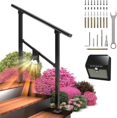 Buitentrapleuning - Veranda leuning trapleuning - Veilig Traplopen - Met Zonne-verlichting - 3 treden - Mat zwart