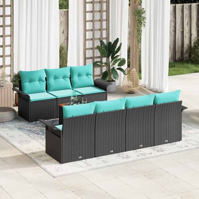 vidaXL - Tuinbank - Set - 8 - st - 7-Aantal - zitplaatsen - Zwart - en - Turkoois