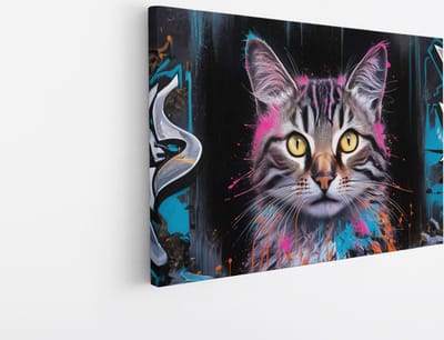 Saammp Canvas Schilderij - Kat - abstract - Dieren - 45x30 - Foto op canvas - Wanddecoratie - Muurdecoratie Woonkamer - Slaapkamer decoratie - Canvas Print