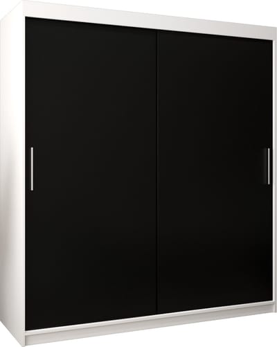 InspireMe - Kledingkast met 2 schuifdeuren, Modern-stijl, Kledingkast met planken (BxHxD): 180x200x62 - TORM 180 Wit Mat + Zwart