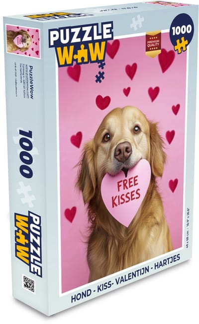Puzzel Hond - Kiss- Valentijn - Hartjes - Legpuzzel - Puzzel 1000 stukjes volwassenen