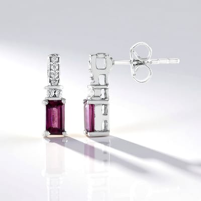 Cavill - Zilveren Oorbellen met Naktamunda Rhodoliet 0,31 ct en Zirkonen 0,094 ct - 925 Sterling Zilver - Achthoekig Slijpsel - Elegant Paars Sieraad