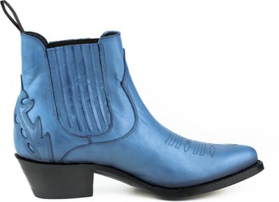Mayura Boots Marilyn 2487 Blauw/ Dames Cowboy Western Fashion Enklelaars Spitse Neus Schuine Hak Elastiek Sluiting Echt Leer Maat EU 37