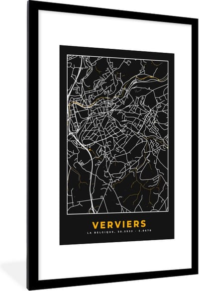 Fotolijst incl. Poster - Kaart - Verviers - Stadskaart - Plattegrond - Goud - 80x120 cm - Posterlijst