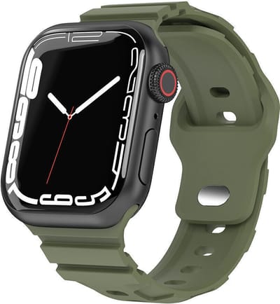 Strap-it Siliconen smartwatch bandje - geschikt voor Apple WatchSeries 1/2/3/4/5/6/7/8/9/10/11/SE/SE2/SE3/Ultra (2/3) - olijfgroen - siliconen armor horlogeband voor iWatch maat: 44mm / 45mm / 46mm / 49mm