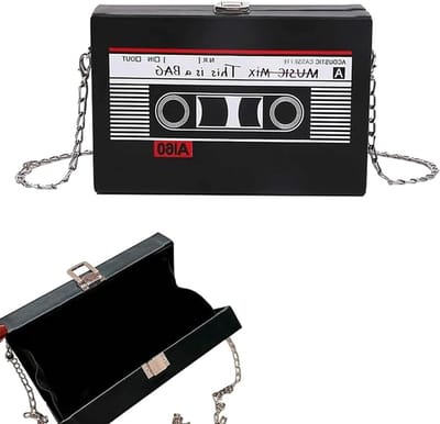 Retro schoudertas met cassettebandjes, vintage handtas voor vrouwen, perfect voor discofeesten en 90s stijl accessoires