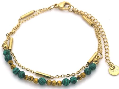 Armband - RVS - Stainless Steel - Goudkleurig - Armbandje met Laagjes en Kralen - Groen - Verstelbaar