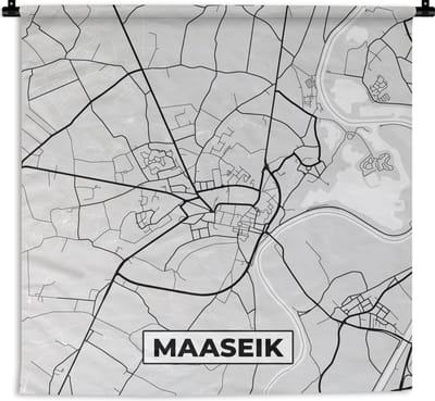 Wandkleed - Wanddoek - België – Maaseik – Stadskaart – Kaart – Zwart Wit – Plattegrond - 180x180 cm - Wandtapijt