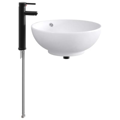vidaXL - Badkamer - wastafel - met - kraan - en - afvoer - Matte - Zwart