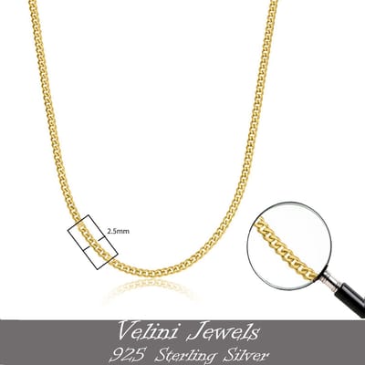 12K goud vergulde 925 zilver 2.5mm cubaanse halsketting-roestvrij-50cm+5cm verlengstuk met anker slot