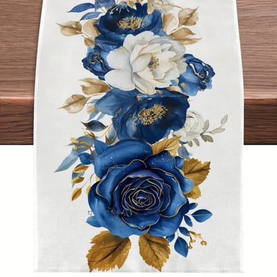 Blauw Witte Roze Linnen Tafel Runner Bruiloft Feest Decor Herbruikbaar Bedrukt Vakantie Keuken Eettafel Runners Commode Sjaal Decor 150x33cm