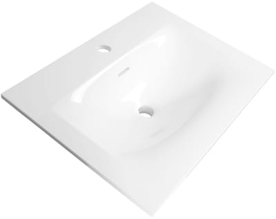 Brauer Glacier Wastafel - 60 cm - met 1 Spoelbak en 1 Kraangat - Fine Stone Hoogglans Wit