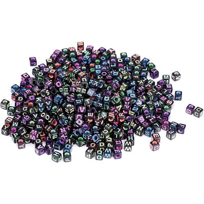 500 Pièces Plastique Mixte Cube Lettres de l'Alphabet Perles pour Fabrication de Bijoux DIY Bracelet Collier