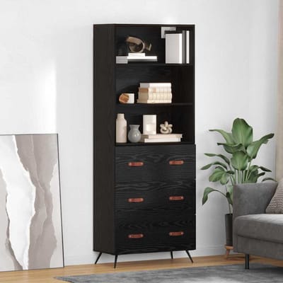 vidaXL - Highboard - Zwart - eiken - 69,5 - x - 34 - x - 180 - cm - Bewerkt - hout