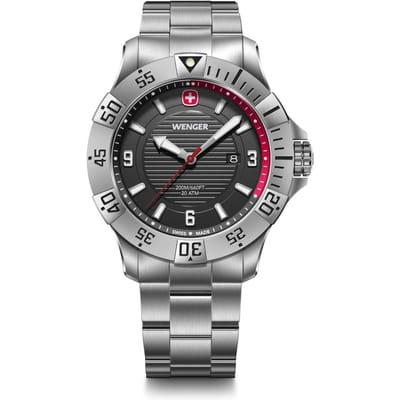 WENGER SEAFORCE Quartz Analogique Boîtier en Acier Inoxydable Acier Inoxydable Noir Étanche 200m Cadeau Montre Homme Noire, (316L), Cadran, Bracelet, Résistant, 3 Ans black