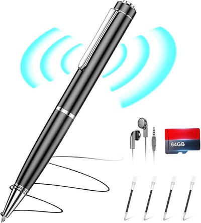 KZQ Pen Voice Recorder 64GB AI Geluidsrecorder Afluisterapparatuur met Geïntegreerde Ruisonderdrukking - Digitale Voice Activated Dictafoon voor Vergaderingen, Colleges & Interviews - USB Oplaadbaar met Hoofdtelefoon