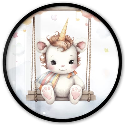 Poster in lijst Rond - Fotolijst 40x40 cm - Posters - Eenhoorn - Dier - Kinderen - Unicorn - Ronde posterlijst zwart - Decoratie - Wanddecoratie woonkamer - Muurdecoratie slaapkamer