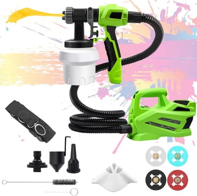 MKSS® Verfpistool - Verfspuiten Electrisch - Verfspuitpistool - Verf Sproeier - Draadloos Inclusief Accu - Met Reservoir 800ml - Licht Groen