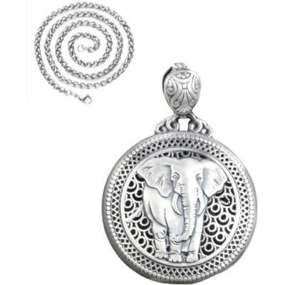 Creatief Ontwerp Circulair Etnische Stijl Olifant Ketting Uitgehold Heren Hanger Bedel Kielketting Banket Sieraden 45cm white