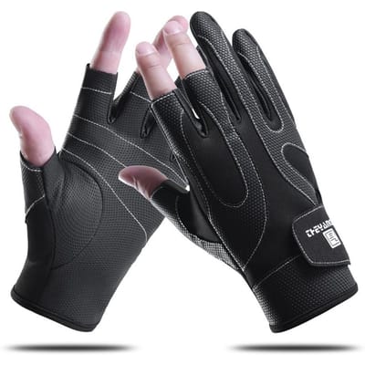 Buitensport Vishandschoenen Antislip Slijtvast Waterdicht Fleece Drie Vingers Zichtbaar Luya Uitrusting Mannen Vrouwen XL zwart