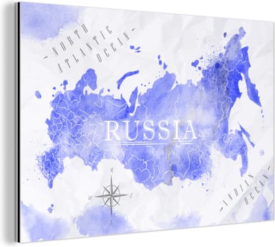 Aluminium schilderij 120x80 cm - Wanddecoratie metaal - Wereldkaart - Rusland - Abstract - Metalen muurdecoratie woonkamer - Decoratie industrieel - Foto op dibond - Industriële accessoires slaapkamer