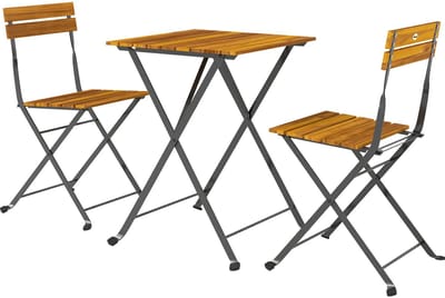Balkonset 2 personen - Tuinset - Bistroset - Teak - 3 delig - Tuintafel en 2 stoelen - 2 personen - Gecoat staal - Onderhoudsvrij staal