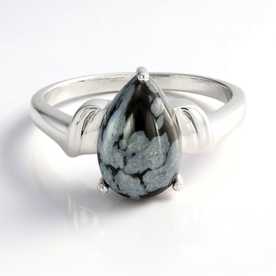 Cavill - Zilveren ring met 3,55 ct peervormige sneeuwvlokken obsidiaan - 925 sterling zilver - elegante, moderne design ring met zwarte edelsteen