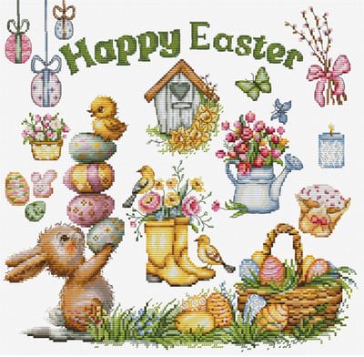 Borduurpakket Luca-S - Happy Eastern - Vrolijk Pasen - B7048