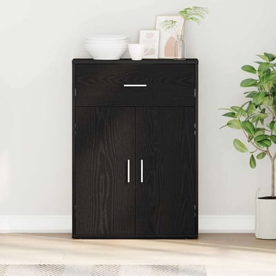 vidaXL - Dressoir - Zwart - Eiken - 60 - x - 30 - x - 84 - cm - Bewerkt - hout