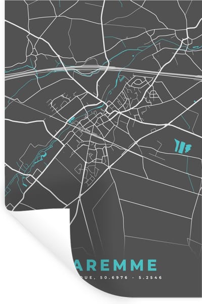 Muurstickers - Sticker Folie - Plattegrond – Waremme – Blauw – Stadskaart - Kaart - 20x30 cm - Plakfolie - Muurstickers Kinderkamer - Zelfklevend Behang - Zelfklevend behangpapier - Stickerfolie