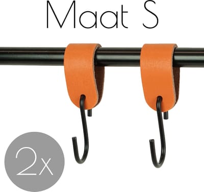 2x Leren S-haak hangers - Handles and more® | ORANJE - maat S (Leren S-haken - S haken - handdoekkaakje - kapstokhaak - ophanghaken)