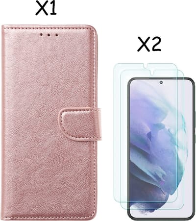 hoesje Geschikt voor Samsung S22 Plus hoesje Rose Goud Samsung Galaxy S22 Plus 5G hoesje bookcase portemonnee cover - Samsung hoesje S22 Plus - Samsung S22 Plus screenprotector / 2X Beschermglas