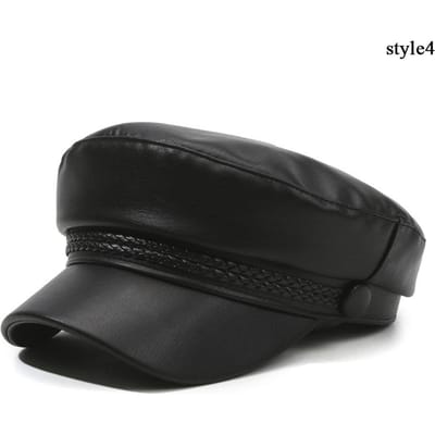 Nieuwe Mode Dames Zwarte Leren Pet Biker Nieuwspet Hip Hop Pet Dames Unisex Baret Kapitein Zeeman Vizier Pet Nieuwspet Mode black