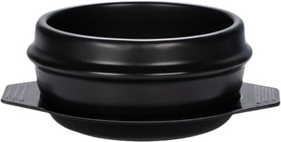 Koreaanse stenen kom met dienblad, Dolsot Bibimbap kom, aardewerk keramische hete pot voor soep, stoofpot, rijst, ramen en ttukbaegi, oven en kookplaat veilig, zwart - 30 oz