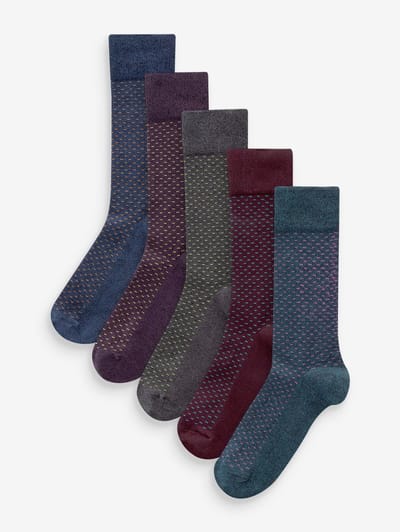 Next - Heren - Set van 5 paar nette sokken met patroon - Blauw