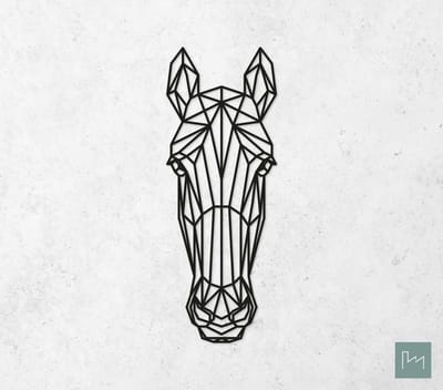 Laserfabrique Wanddecoratie - Geometrische Paard - Medium - Zwart - Geometrische dieren en vormen - Houten dieren - Muurdecoratie - Line art - Wall art