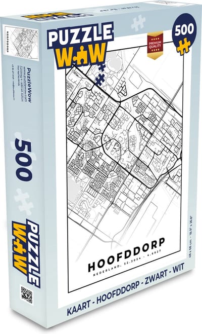 Puzzel Kaart - Hoofddorp - Zwart - Wit - Legpuzzel - Puzzel 500 stukjes