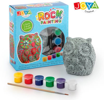Schilderpakketten Happy Stones Uil - Knutselpakketten - Schilderpakket voor Kinderen - Steen in Vorm van Uil - 6 Kleuren Verf en Penseel - Joya Creative