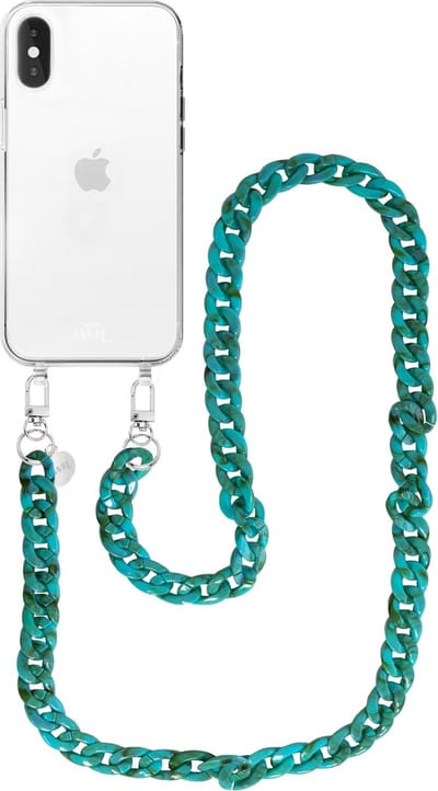 xoxo Wildhearts siliconen hoesje - Geschikt voor iPhone XS Max - Blue Ocean - Telefoonhoesje - Hoesje met koord - Blauw koord - lang telefoonkoord - Transparant hoesje (lange variant)