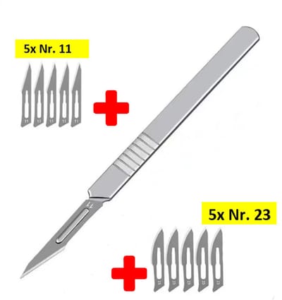 Actie4you® - Roestvrijstalen Scalpel - Scalpel mes - Hobby mes - Scalpelmesjes - Vlijmscherp - Met 10 gratis Scalpelmesjes - 5x No.11 en 5x No.23 – 11 Delige Scalpel Set