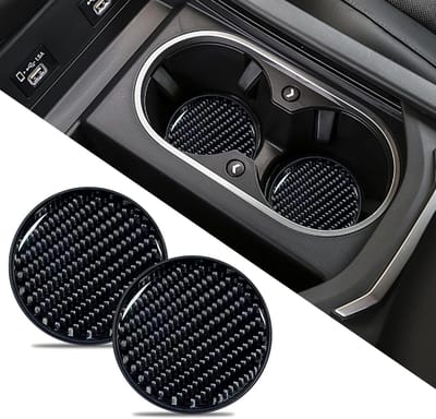 2-pack auto-onderzetters, antislip-onderzetters van koolstofvezel, universele 2,75 inch onderzetters, schokbestendige, geïntegreerde drinkmatten, auto-interieuraccessoires voor vrouwen en mannen (zwart)