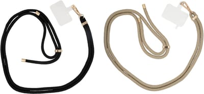xoxo Wildhearts telefoonkoorden Easy Cord Zwart Goud + Easy Cord Bruin Goud – verstelbare telefoonbandjes met chique metallic details – stijlvol en praktisch – geschikt voor iPhone / Samsung