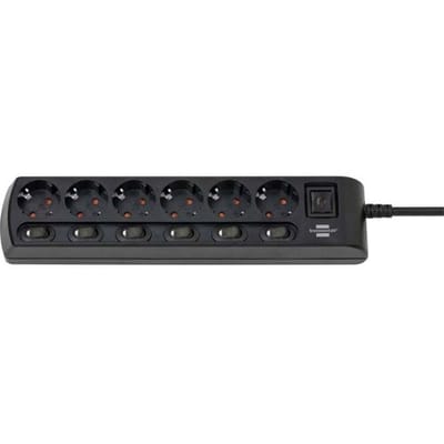 Brennenstuhl Individueel schakelbare stekkerdoos 6-voudig met 1x hoofdschakelaar en 6x stopcontactschakelaars (stekkerdoos individueel schakelbaar met 2m kabel, met verhoogde contactbescherming, alle schakelaars verlicht)