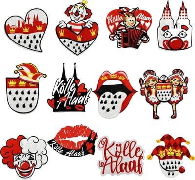 12 Stuks Strijkplaten voor Carnaval - Rode Strijkpatches voor Kledingdecoraties en Themafeesten