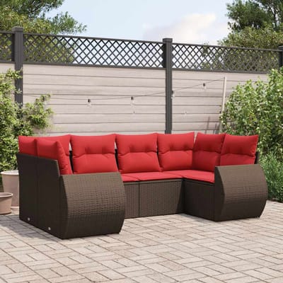 vidaXL - 6-delige - tuinbankset - met - kussens, - bruin - polyrotan